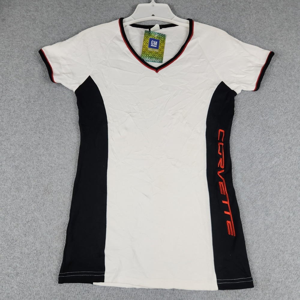 Brightline Corvette T-Shirt Womens XL White Black Side Script Racing GM V Neck